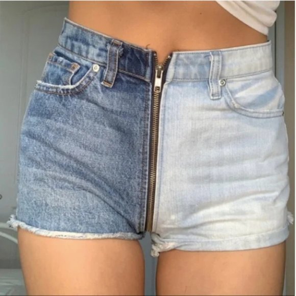 REVICE JEANS Two-Tone Denim Yin Yang Zip-Through Cut-Off Shorts Size 27 - Picture 5 of 7